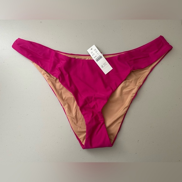 J.Crew Curved-Waist Cheeky Bikini Bottom in Fuchsia Pink Size Large - Picture 2 of 7